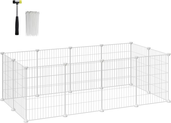 SONGMICS - Pet Playpen - Metal Enclosure Fence - For Hamsters, Rabbits - Modular Playpen for Small Animals - White - LPI01W