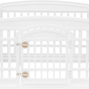 Iris Ohyama Dog Pen with Lockable Door, H60cm, 4 Panels, White, Dog Cage, Plastic, Puppy Enclosure, For Rabbit Runs, Indoors, Outdoors, Playpen for Dogs, Cats, Rodents, Pets, Dog Fence, CI-604E WD