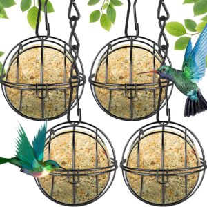 4 Pcs Fat Ball Bird Feeders, Hanging Bird Feeder Spherical, Metal Fat Ball Bird Feeder Holder with 4 S-Shaped Hooks, Fat Ball Feeder for Outdoor Garden Wildlife Birds Finch Sparrow Robin (Black)