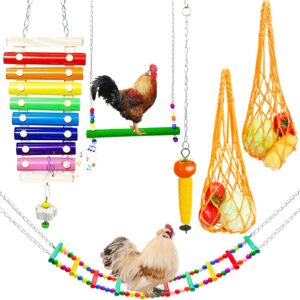 6 PCS Chicken Toys for Coop Hens, Chicken Xylophone with Grinding Stone Chicken Swing Flexible Ladder String Bag Vegetable Skewer String Feeder for Parrot Bird