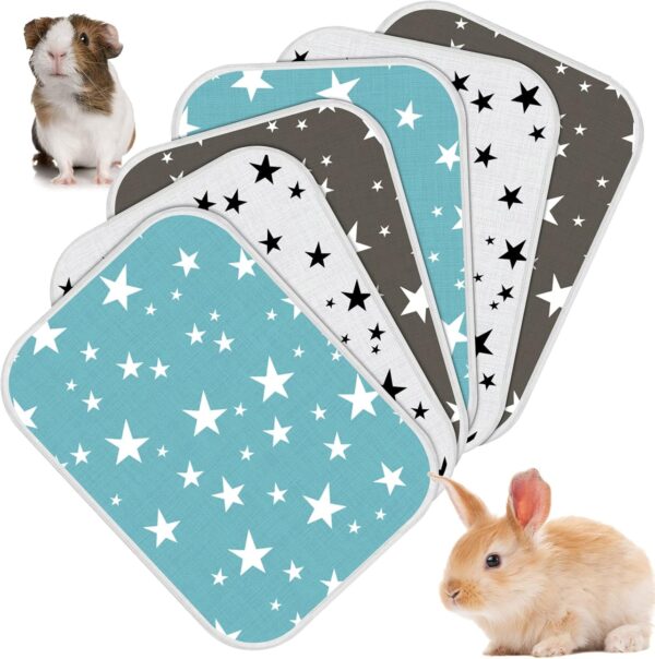 6 Pack Guinea Pig Cage Liners Absorbent Reusable Washable Guinea Pig Pee Pads Waterproof Bunny Hamster Bedding Puppy Kitten Whelping Box Mats for Cat Small Animal Dog, 3 Styles (13 x 18 Inch)