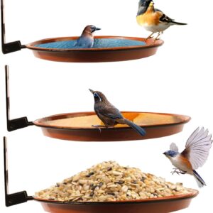 AUTUUCKEE Bird Feeder with Tray, Hanging Bird Bath Fence Attracting Balcony Wall Mounting Bird Tables for the Garden DIY Deck with Iron Ring Bird Feeder(3 Ring+3 Tray+1bag Screw+1bag Clip)