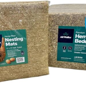 All Walks 70L Coop Combo Hemp Pet Bedding & Chicken Nesting Pads - 100% Natural Hemp Small Animal Bedding and Cushioned Pads for Hen Nesting Box - Chicken Coop Accessories for Laying Eggs - USA Made