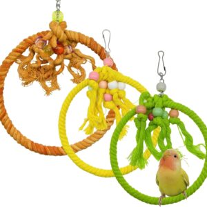 Allazone 3 PCS Bird Swing Cotton Rope Ring, 7.1 Inches Bird Swing Cotton Rope Ring Bird Parrot Perches Parrot Cage Hanging Perches Soft Bird Stand Toys