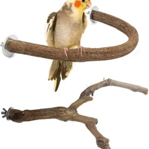 Allazone Bird Natural Wood Stand Perch Swing U Shape Natural Parrot Perch Bird Stand Pole for Parakeet, Conure, Cockatiel, Budgie, Lovebirds