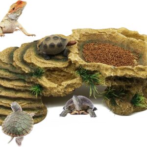 BREUAILY Turtle Basking Platform Large Resin Tortoise Cave Hole Reptile Resting Terrace Shelter Habitat for Bearded Dragon Lizards Fish Amphibians