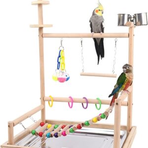 Bird Perch Playstand Ladder Swing Chew Toy For Parrots Budgies Cage Accessory Stainless Steel Feeding Cups