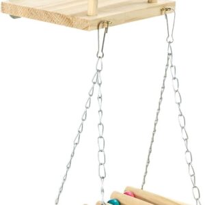 Bird Perches Cage Toys, Parrot Wooden Platform, Exercise Stands with Wood Swing, Ferris Wheel Chewing for for Parakeet Conure Cockatiel Budgies Hummingbird (Style C)