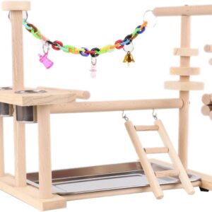 Bird Swing Parrots Cage Toy Wooden Swing With Toy Tray Feeding Cups Training For Small Size Birds Parrots