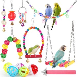 Chuiendi 13Pcs Bird Swing Toys for Parakeet, Swing Chewing Standing Perch Hammock Bird Cage Colorful Toys for Cockatiel, Budgie, Conures, Lovebirds, Finches, Mynah and Small to Medium Birds