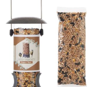 Emjeez Mart Wild Bird Seed Feeder Pre-Filled with Premium Seeds Plus Extra Seed packet,Sturdy Hanging Metal Design with Dual Perches, Refillable Lawn and Garden Outdoor use, bird feeders for Wild bird