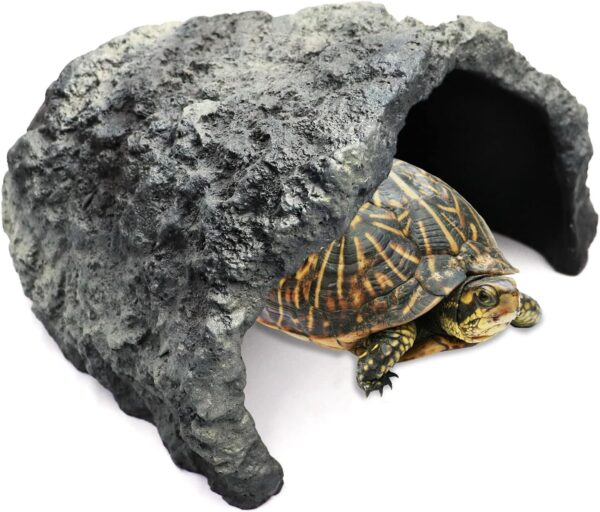 Extra Large Reptile Rock Hide Cave, Resin Fish Hide Cave, Fish Tank Aquarium Decorations Accessories, Small Animal Hide Habitat for Lizards Turtles Fish Bearded Dragon Axolotl 10.23×9.44×5.7 Inches