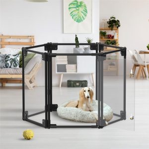 Foldable Clear Dog Playpen Pet Pen x pens for Dogs Crate Cage Kennel Dog Fence Clear Dog playpen for Small, Medium Dogs Puppy and Rabbit & Indoor (Black 6 Panel)