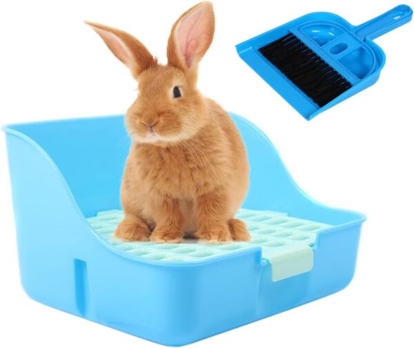 Freiomyi Bunny Litter Box, Small Animal Litter Bedding Box with Grate Pet Toilet Plastic Square Potty Trainer Corner Litter Pan for Rabbit, Guinea Pig, Ferret, Hamster, Rats, Chinchilla