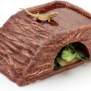 LYL LEYOULAND Reptile Hide Cave, Terrarium Hideout, Extra Large, Water Bowl for Reptiles, Made of Ceramic, Help Shedding for Reptile Amphibians Leopard Gecko