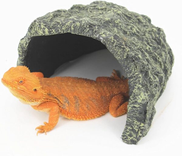 Large Reptile Aquarium Hide Cave, Ideal Tortoise Basking Rock Hide and Terrarium Decor for Bearded Dragons, Lizards, Turtles, Snakes, Geckos, Frogs & Amphibians - Habitat Hideout (Large Size)