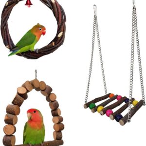 Lovebirds Parrots Cage Perch Stand Bridge Swing Chewing Climbing Wooden Training Ladder Toy For Bird Set Bird Toy For Parrots Large Parrots