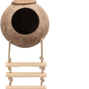 MEISH Gecko Coconut Husk Hut with Ladder Natural Reptile Hideouts Cave Habitat with Hanging Loop for Pets Leopard Gecko