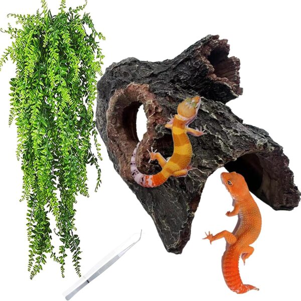 MUYG Log Reptile Hide,Corner Resin Reptiles hides and Caves Lizard Hideout Tank Accessories Habitat Decor Snake Hideaway for Lizards Chameleon Snakes Gecko Turtle Spider Axolotl