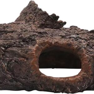 NIUBICRE Reptile Hide Cave Resin Realistic Tree Trunk Decoration, Hollow Tree Trunk Hideout Hermit Reptile Shelter Sleeping Cave, Aquarium Decorations