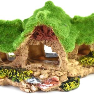 OMEM Fairy House for Reptile Hide Reptiles Decorations for Terrarium Humidify Habitat Decor Resin Moss House Manor Decor-Fit Small Reptile Boxes and Aquarium Landscaping Decoration