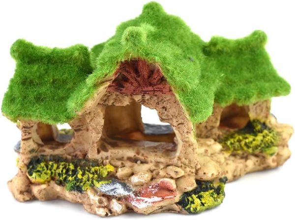 OMEM Fairy House for Reptile Hide Reptiles Decorations for Terrarium Humidify Habitat Decor Resin Moss House Manor Decor-Fit Small Reptile Boxes and Aquarium Landscaping Decoration