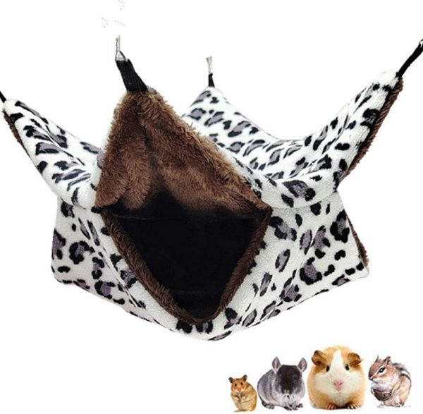 Oncpcare Leopard Print Small Pet Cage Hammock, Winter Warm Plush Sugar Glider Hammock, Guinea Pig Hideout Cozy Small Animals Bed for Rat Hamster Squirrel