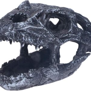 POPETPOP Reptile Hide Cave Resin Dragon Skull Terrarium Decor Aquarium Ornament - Reptile Hideout Cave Betta Fish Hide Cave Ornament Home Decorative (Black)