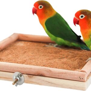 Parrot Bird Perch Stand, Bird Platform Toy, Natural Wooden Bird Cage Stand Pole Accessories, Paw Grinding Standing Climbing Perch for Birds Parrots Rats Parakeets Budgies Love Birds 20 × 20 CM