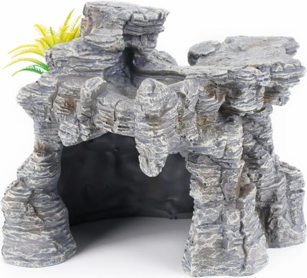 Reptile Cave Hideout Habitat, Great for Bearded Dragons, Leopard Geckos, Lizards, Turtles, Snakes, Frogs, Scorpions, Spiders and Other Reptiles, Amphibians (D - Large)