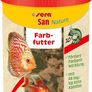 Sera San Nature 100 ml - Colour Food made of flakes with 10% krill for natural colour development, flake food for aquarium, fish food with high feed, useable fish food (and therefore less algae)