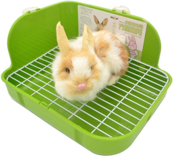 SunshineBio Rabbit Litter Box Toilet for Small Animal Bunny Rabbits Guinea Pig Galesaur Ferrets Corner Litter Pan Potty Trainer with Stainless Steel Panel Small Pets Cage Toilet Bedding Box (Green)