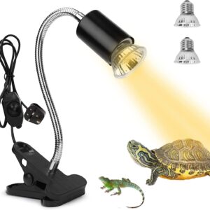 Tortoise Heat Lamp Basking Lamp, 2 Bulb 25W 50 W UVA UVB Light Lamp, Heat Spotlight Reptile Light Aquarium Basking Light with Holder for Tortoise Bell Turtle Snake Lizards Terrarium Amphibian