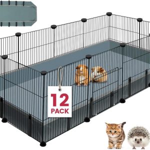 VISCOO 12 Panels Small Animal Playpen,Pet Playpen with Waterproof Mat,C&C Cage for Guinea Pigs,Puppy Play Pen,Bunny Playpen,Indoor Outdoor Portable Metal Wire Yard Fence