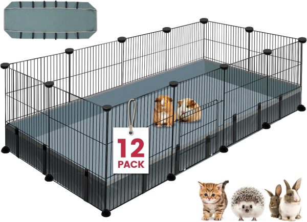 VISCOO 12 Panels Small Animal Playpen,Pet Playpen with Waterproof Mat,C&C Cage for Guinea Pigs,Puppy Play Pen,Bunny Playpen,Indoor Outdoor Portable Metal Wire Yard Fence