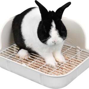 WYOK Rabbit Litter Box Toilet, Plastic Square Cage Box Potty Trainer Corner Litter Bedding Box Pet Pan for Small Animals, Rabbits, Guinea Pigs, Chinchilla, Ferret, Galesaur, 11.4 Inches (White)