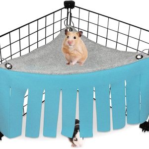 WishLotus Hamster Hideout, Small Animal Hideaway Tent Fleece Forest Pet Cage Accessories Nest Bedding for Guinea Pig Chinchilla Hedgehog Rat Squirrel Ferret Dwarf Bunny (Blue+Grey)