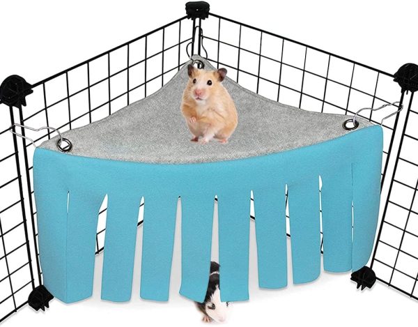 WishLotus Hamster Hideout, Small Animal Hideaway Tent Fleece Forest Pet Cage Accessories Nest Bedding for Guinea Pig Chinchilla Hedgehog Rat Squirrel Ferret Dwarf Bunny (Blue+Grey)