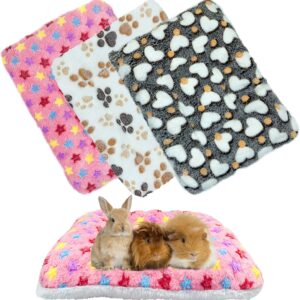 XMPEKO 3PCS Small Animal Plush Bed - 40 * 30 * 3cm, Fluffy Soft Warm Fleece Guinea Pig Bedding Mat Blanket for Cage Accessories for Rabbit Bunny Chinchilla Squirrel Hedgehog Hamster