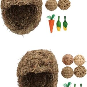 Yardwe 2 Sets Rabbit Grass Nest Straw House for Guinea Pig Toys for Hamsters Straw Pet Cage Bunny Rabbit Resting Nest Rabbit Grass House Small Animal Bedding Rabbit Cage Small Animal Nest