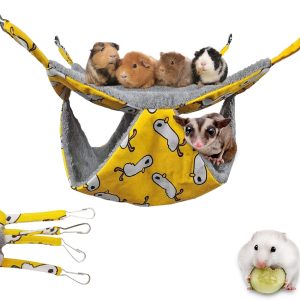 Yellow Pet Cage Hammock, Hamster Hanging Bed Plush Sugar Glider Cage Chinchilla Swing Nest Guinea Pig Nap Warm Ferrets Hideout Accessories Toy for Small Animals Rat Rabbit Squirrel