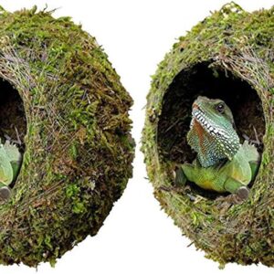 kathson 2pcs 6" Reptile Moss Cave Hide for Humidity,Mossy Hideout for Turtle Crested Gecko Spider Lizard Frog Chameleon