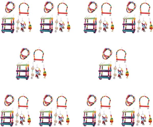 pintoc 60 Pcs Bird Parrot Toys, Bird Swing Toy Colorful Chewing Hanging Hammock Swing Bell Pet Climbing Ladders Toys Bird Toys