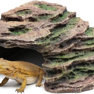 relaqcc Large Reptile Hide Shale Scape Step Ledge, Reptile Cave Hideout, Bearded Dragons Accessories, Basking Rocks for Bearded Dragons