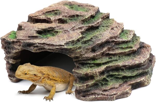 relaqcc Large Reptile Hide Shale Scape Step Ledge, Reptile Cave Hideout, Bearded Dragons Accessories, Basking Rocks for Bearded Dragons